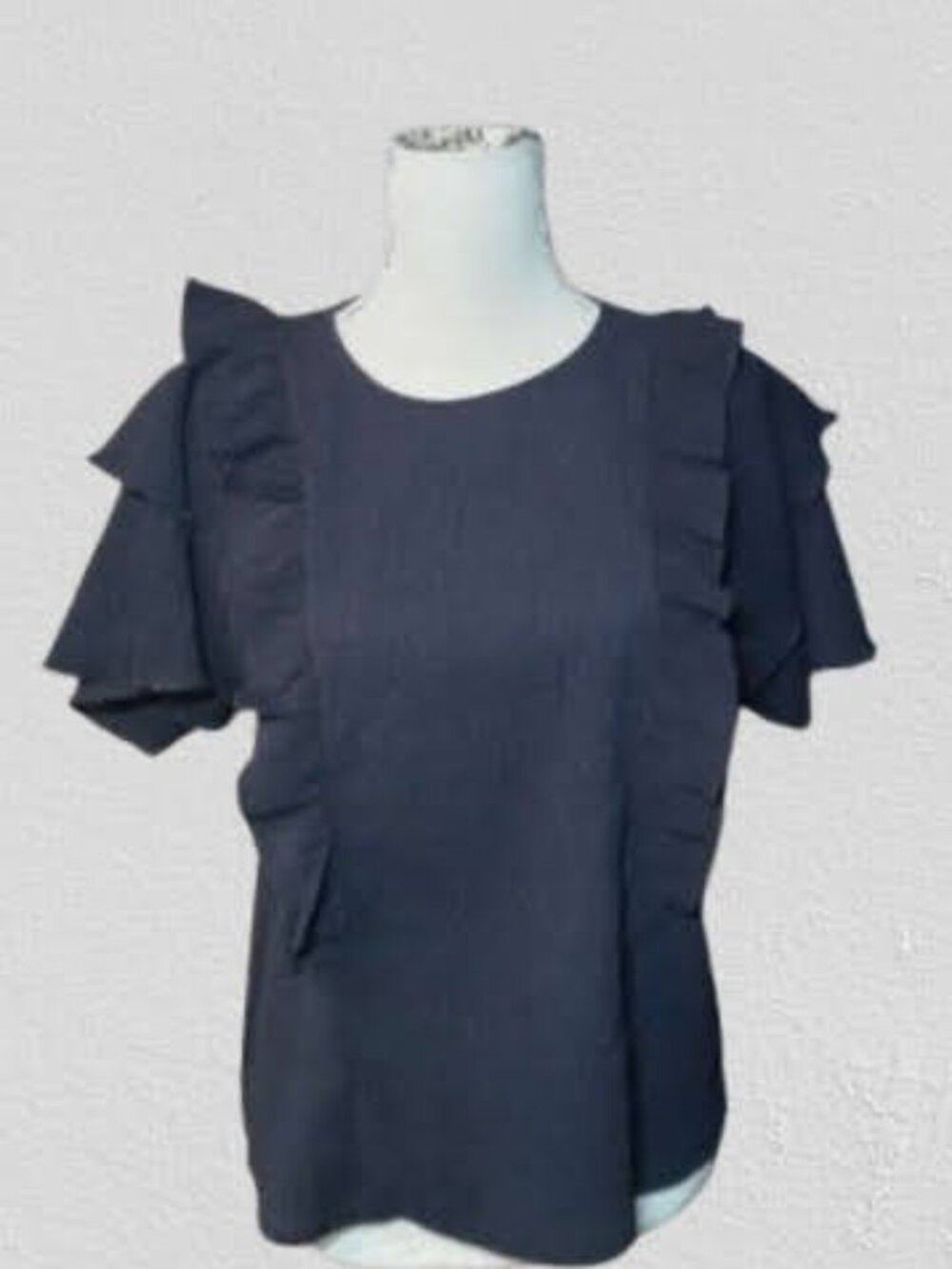 navy blue size small guazey blouse ruffle detail from Express
